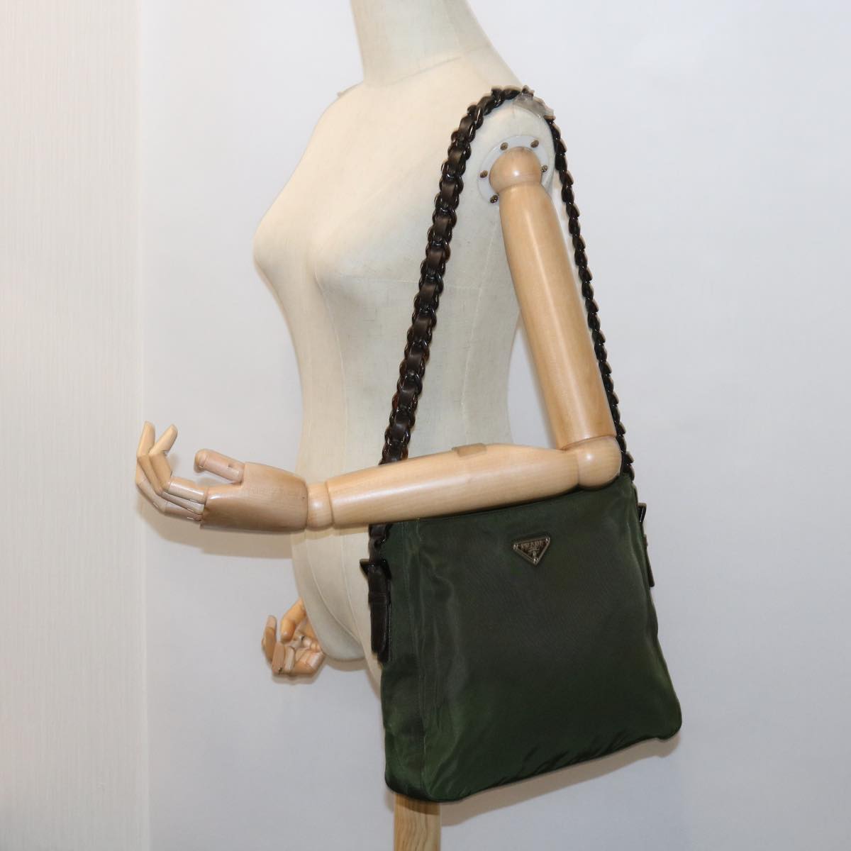 PRADA Shoulder Bag Nylon Green Auth bs9241