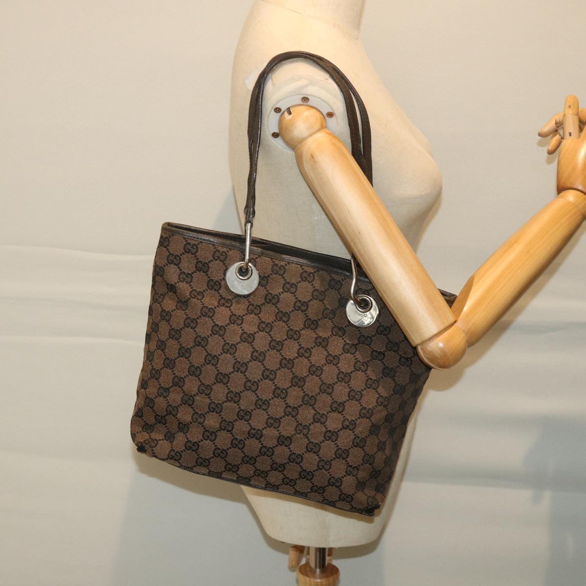 GUCCI GG Canvas Tote Bag Brown 285585 Auth bs9255