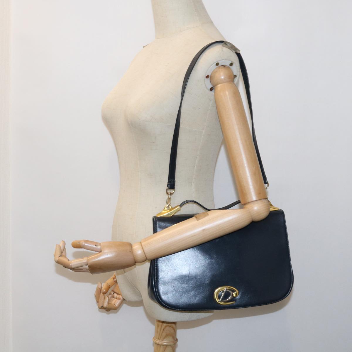 Christian Dior Shoulder Bag Leather 2way Navy Auth bs9266