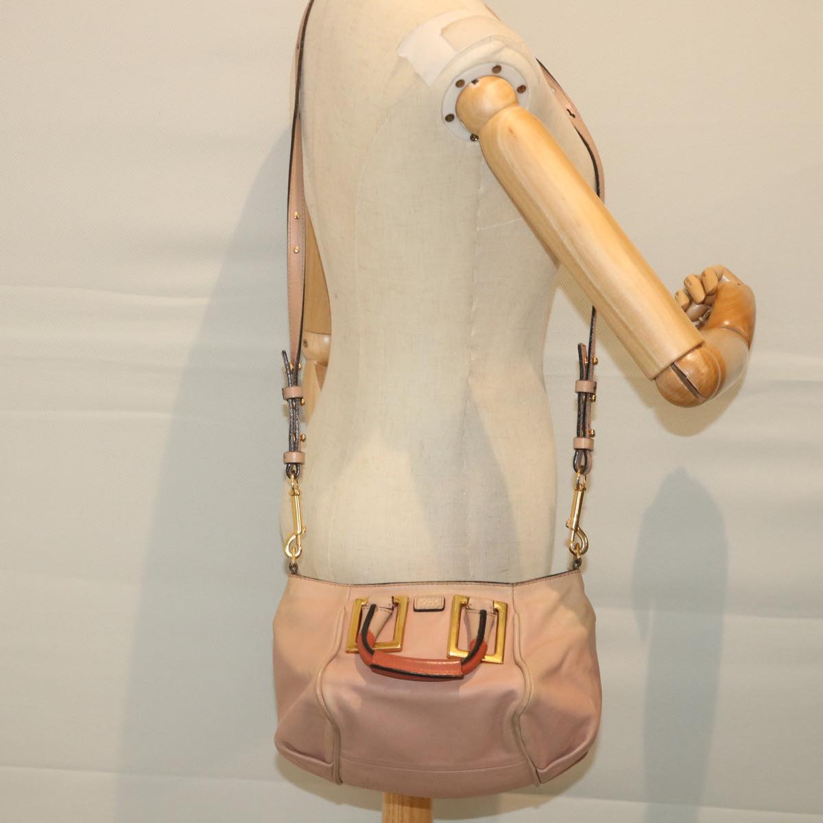 Chloe Etel Hand Bag Leather 2way Beige Pink Auth bs9283