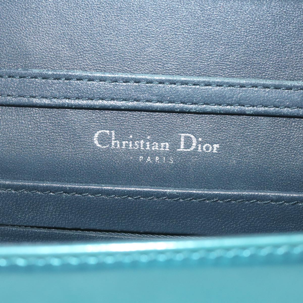 Christian Dior Chain Shoulder Bag Patent leather Light Blue Auth bs9340