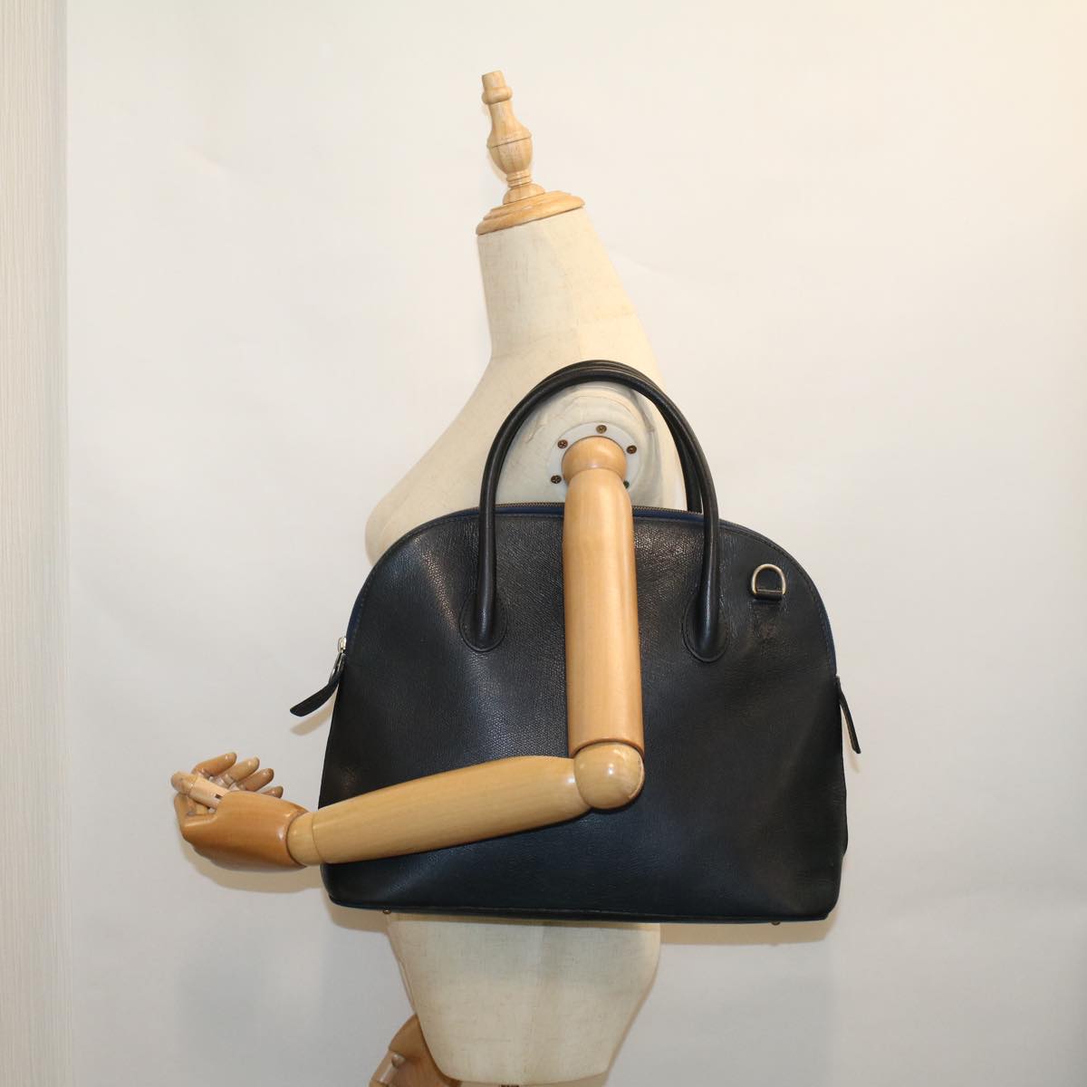 CELINE Hand Bag Leather Navy Auth bs9343