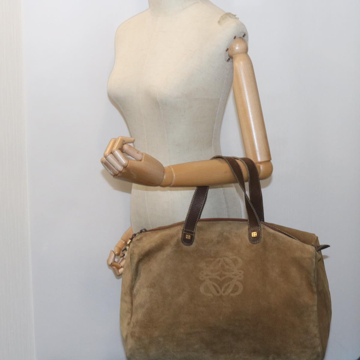 LOEWE Boston Bag Suede Brown Auth bs9368