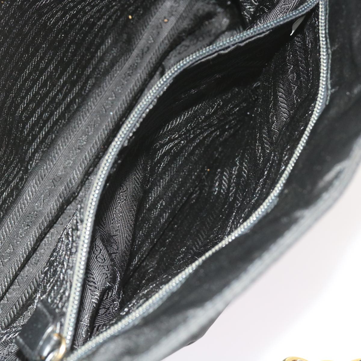 PRADA Chain Shoulder Bag Nylon Black Auth bs9381
