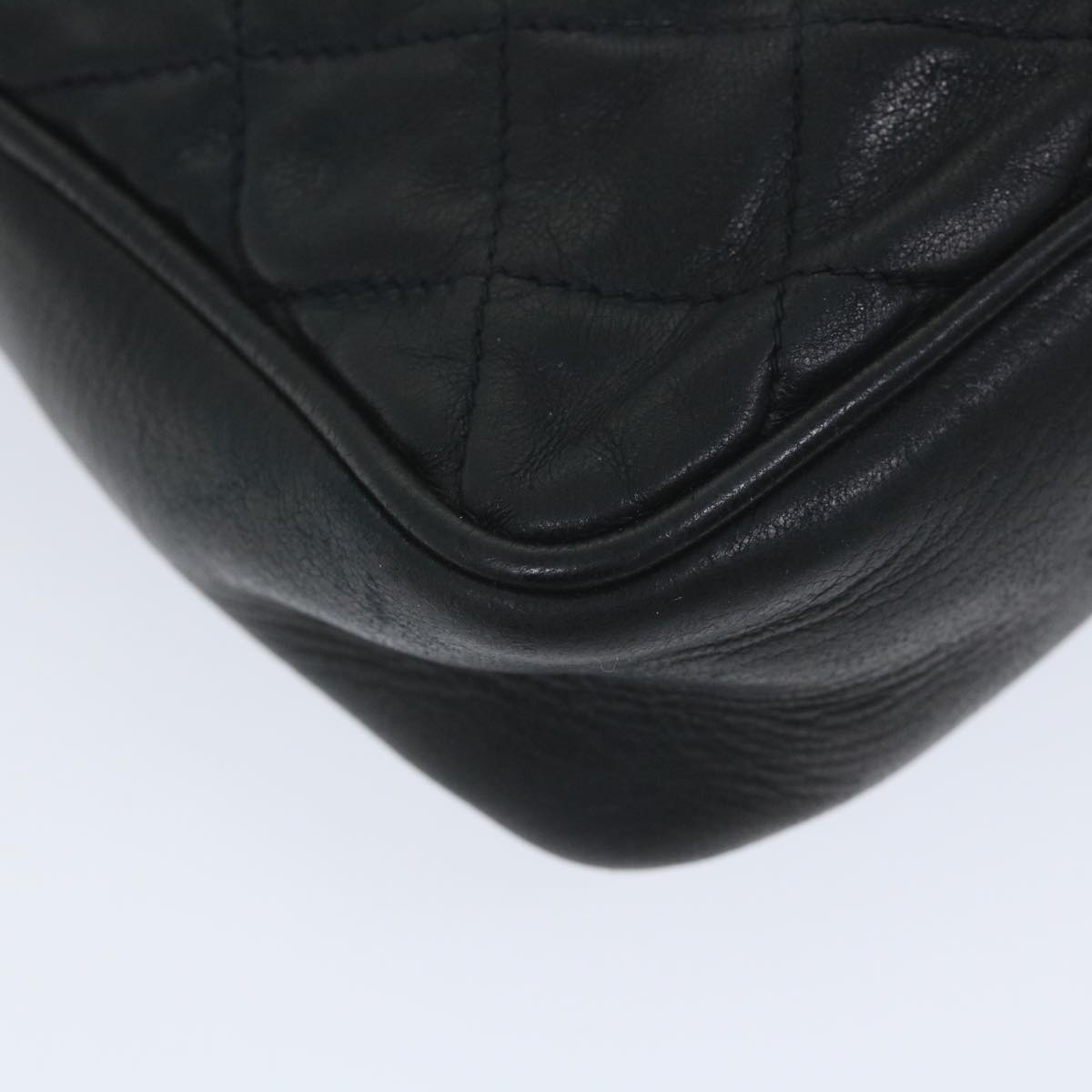 CHANEL Matelasse Chain Shoulder Bag Lamb Skin Black CC Auth bs9390