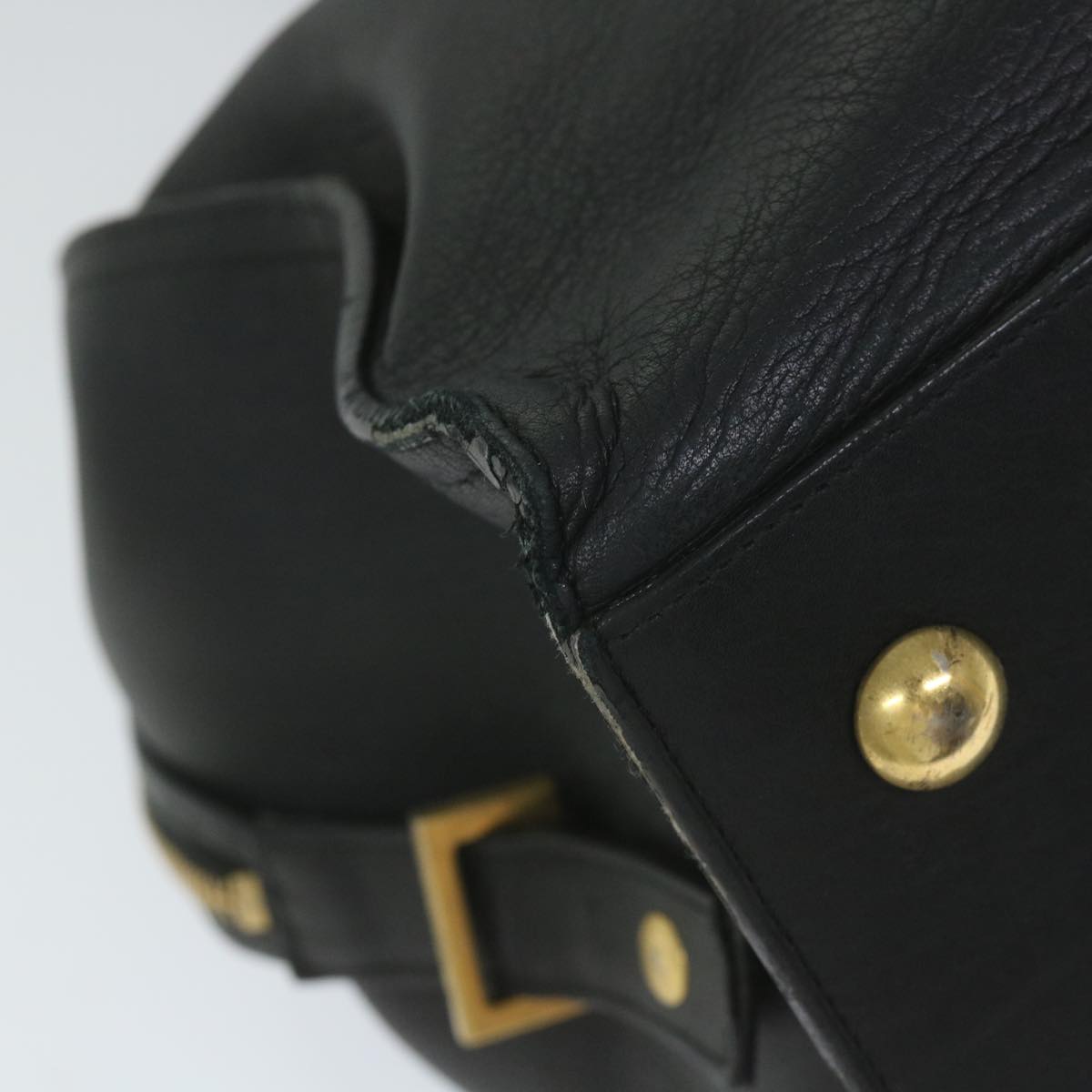 SAINT LAURENT Hand Bag Leather Black Auth bs9439
