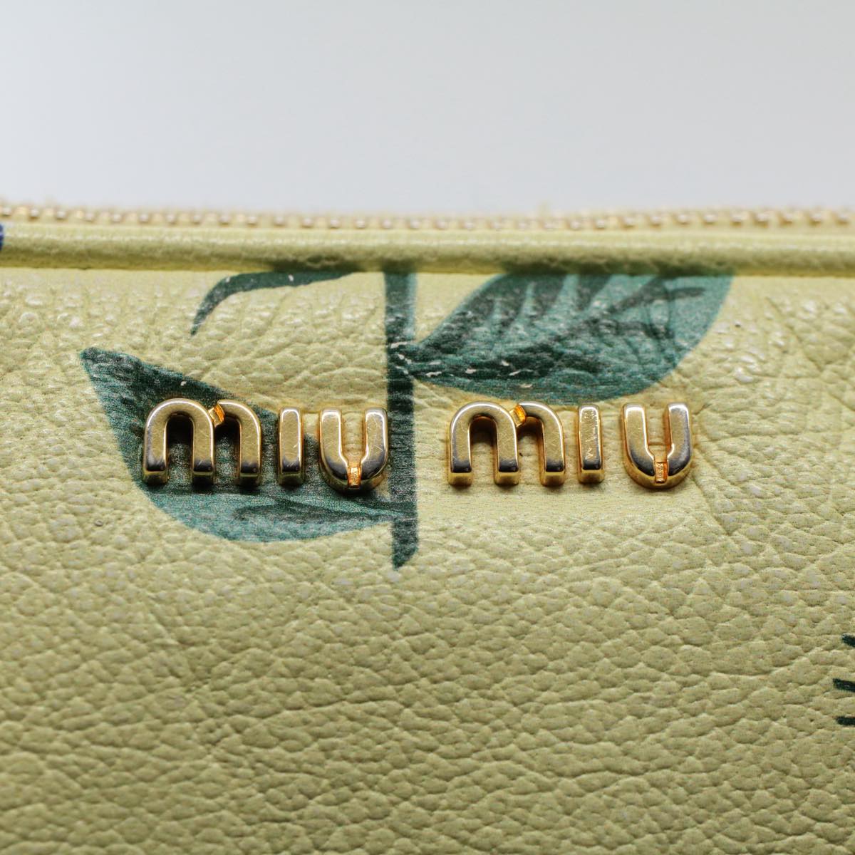 Miu Miu Accessory Pouch Leather Yellow Auth bs9478