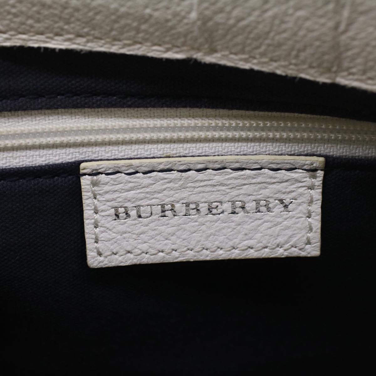 BURBERRY Tote Bag Canvas Leather White Blue Auth bs9515