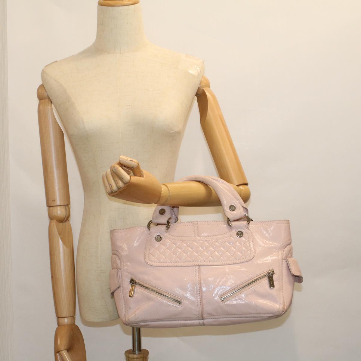 CELINE Hand Bag Leather Pink Auth bs9529