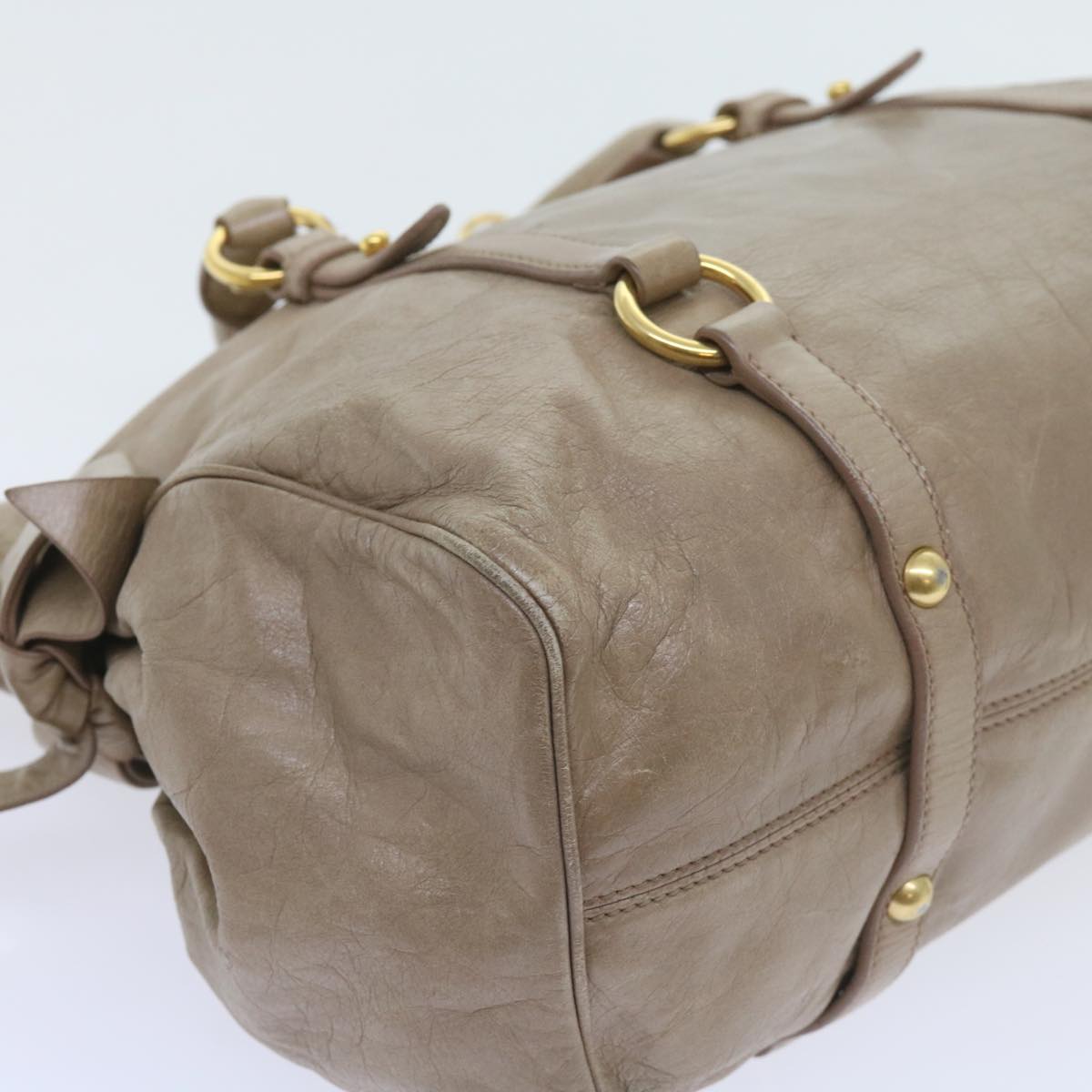 Miu Miu Shoulder Bag Leather 2way Beige Auth bs9550