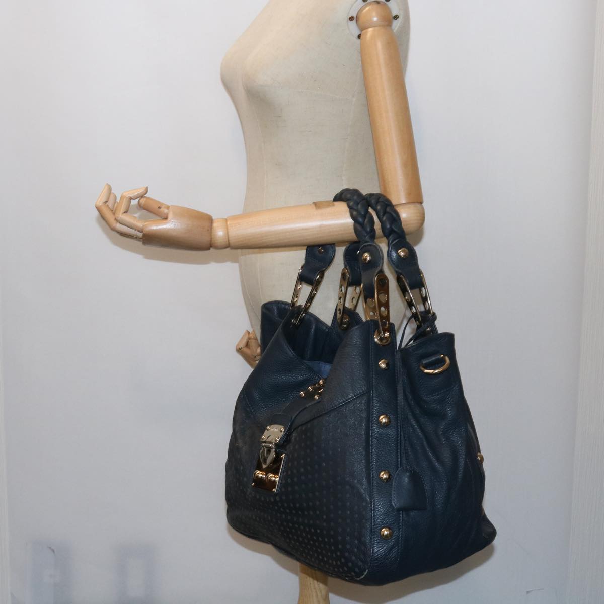 Miu Miu Shoulder Bag Leather Navy Auth bs9572