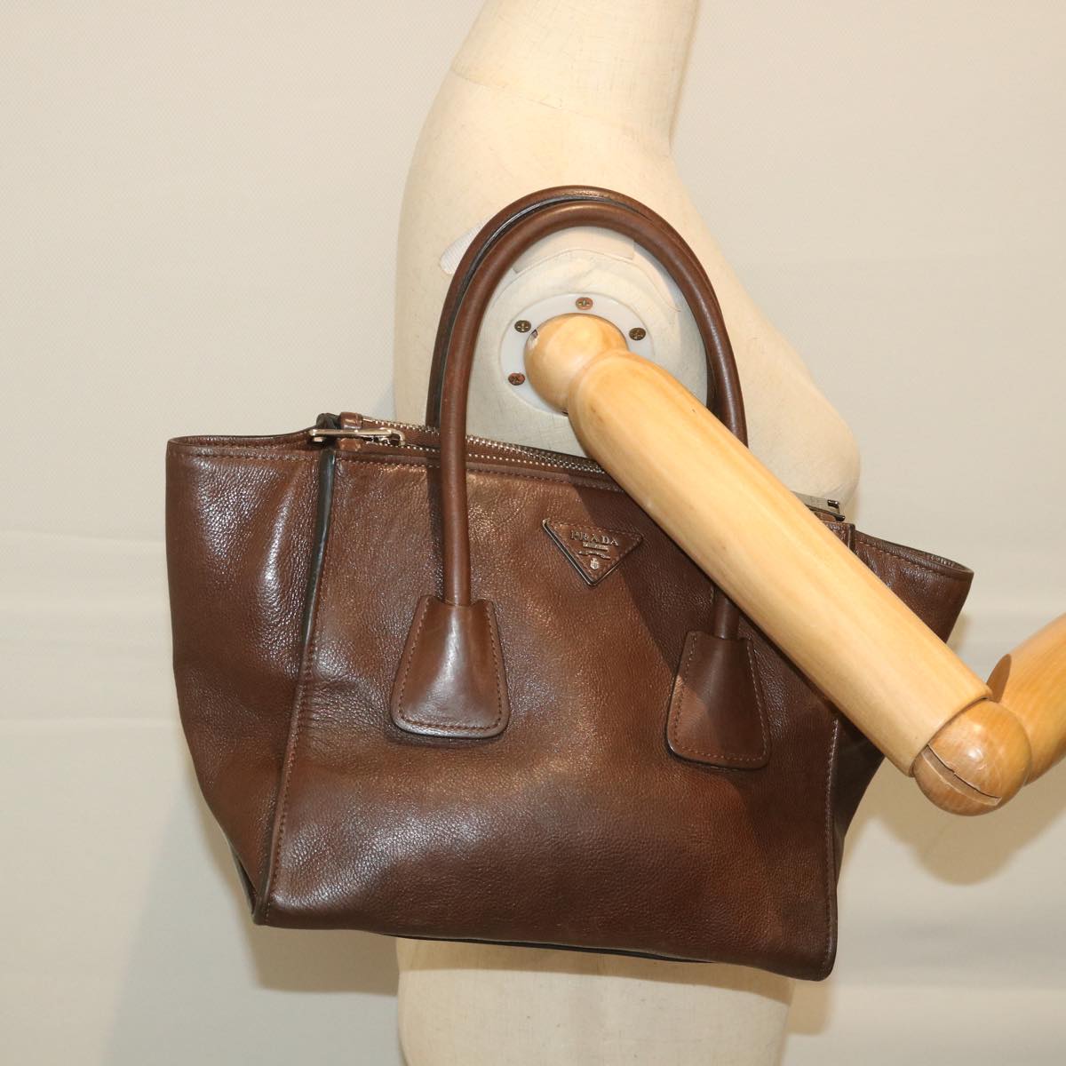 PRADA Tote Bag Leather Brown Auth bs9610