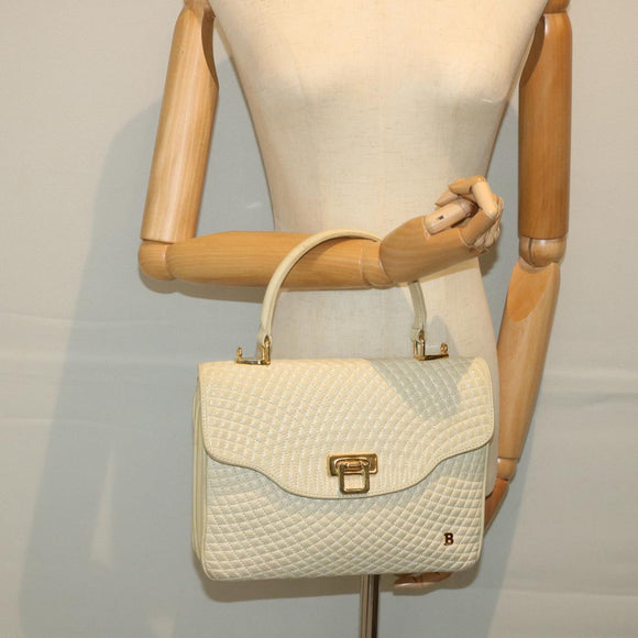 BALLY Quilted Hand Bag Leather Beige Auth bs9678