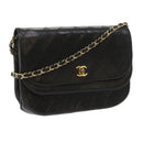 CHANEL Chain Shoulder Bag Lamb Skin Black CC Auth bs9680-1