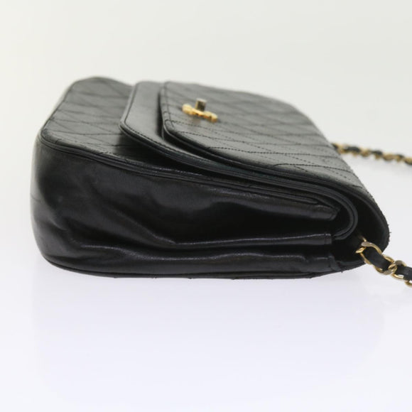 CHANEL Chain Shoulder Bag Lamb Skin Black CC Auth bs9680