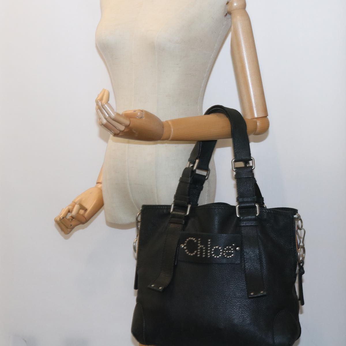 Chloe Tote Bag Leather Black Auth bs9712