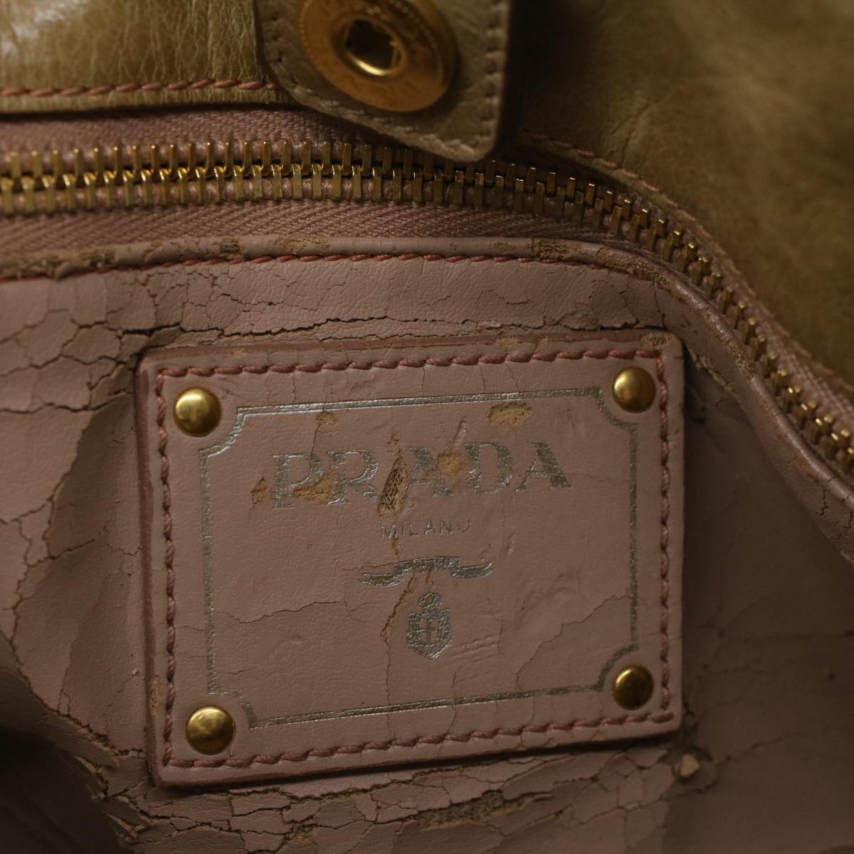 PRADA Hand Bag Leather Beige Auth bs9720