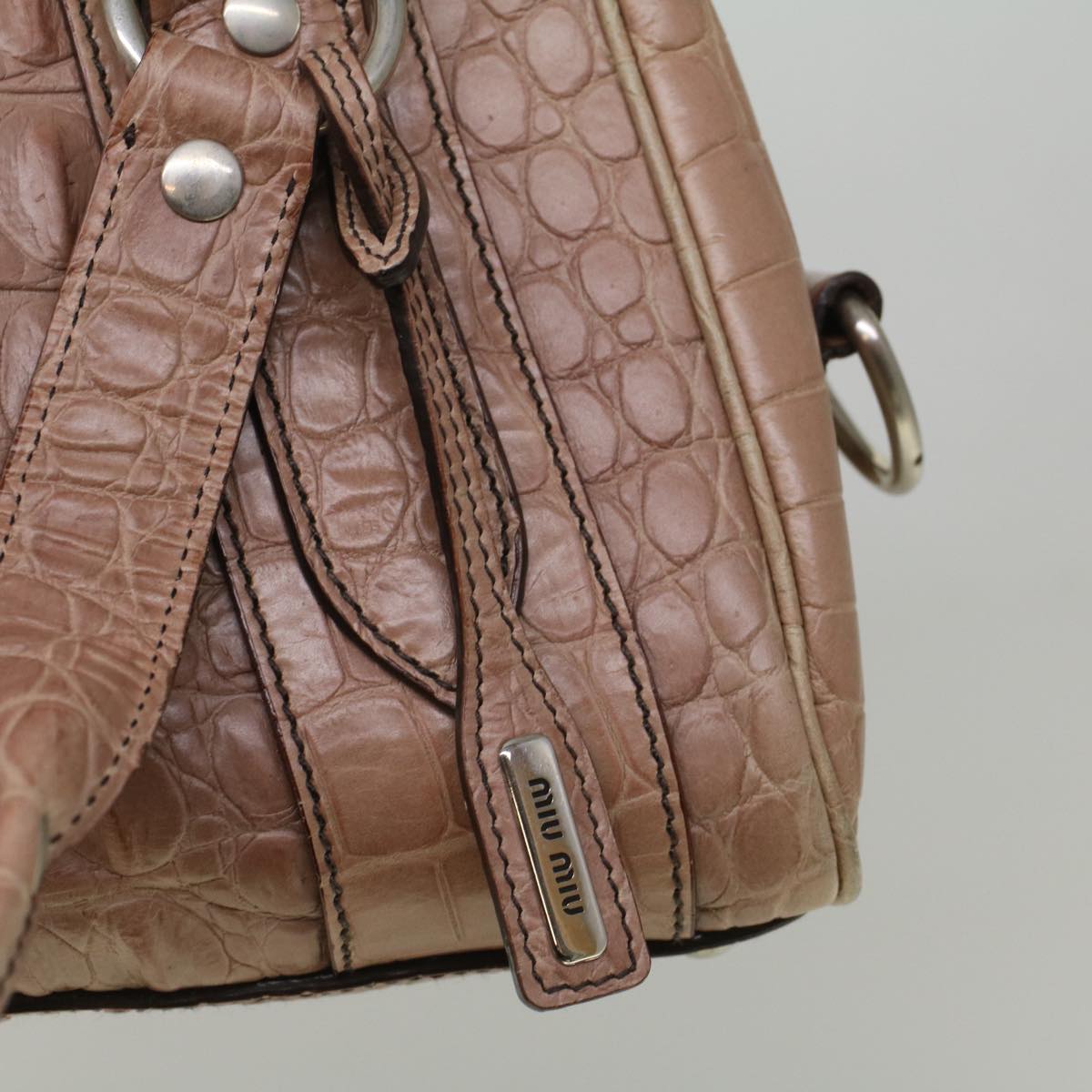 Miu Miu Hand Bag Leather Pink Beige Auth bs9728