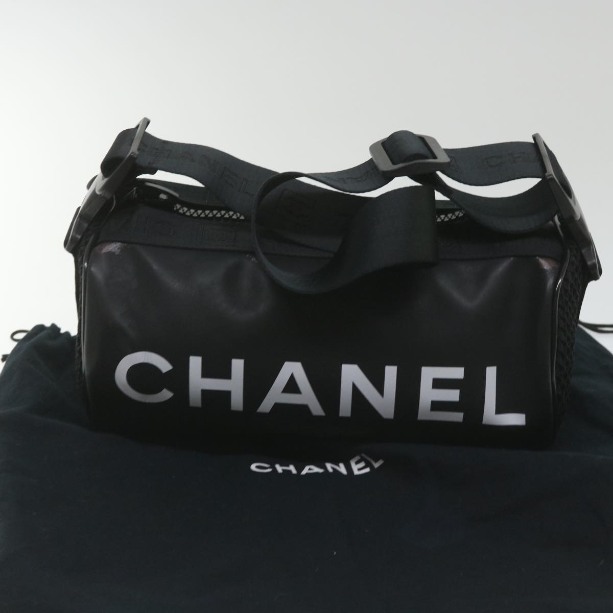 CHANEL Sports Shoulder Bag Rubber Black CC Auth bs9733