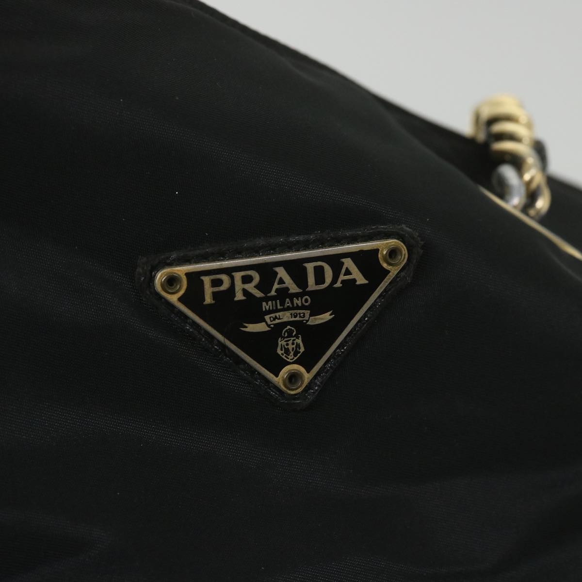 PRADA Chain Tote Bag Nylon Black Auth bs9859