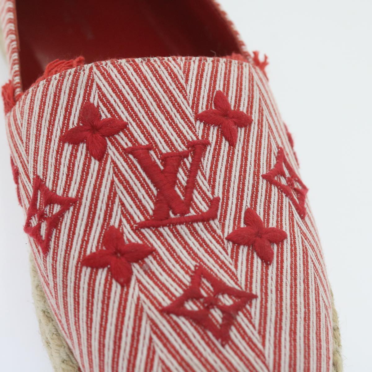 LOUIS VUITTON Monogram Espadrille Shoes Canvas 37.5 Red LV Auth bs9907