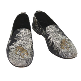 HERMES Jungle semelle cuir Shoes Canvas 42.5 Black White Brown Auth bs9909