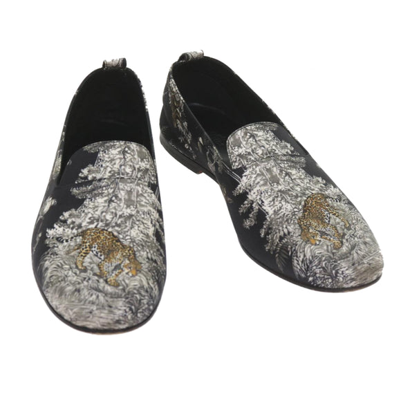 HERMES Jungle semelle cuir Shoes Canvas 42.5 Black White Brown Auth bs9909