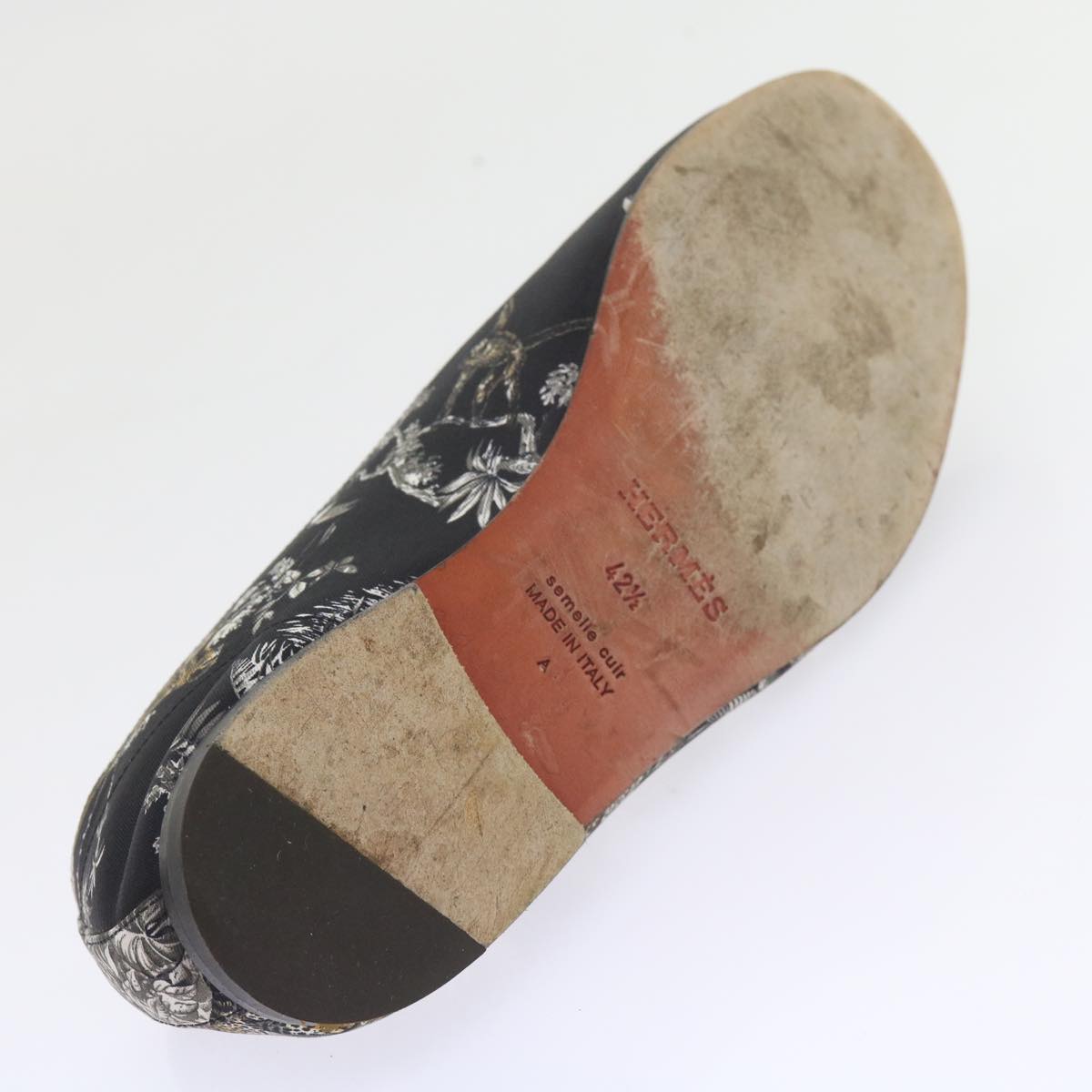 HERMES Jungle semelle cuir Shoes Canvas 42.5 Black White Brown Auth bs9909