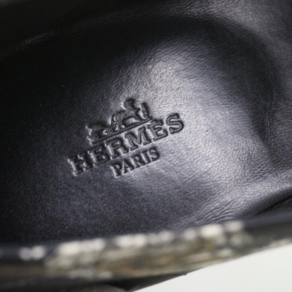 HERMES Jungle semelle cuir Shoes Canvas 42.5 Black White Brown Auth bs9909