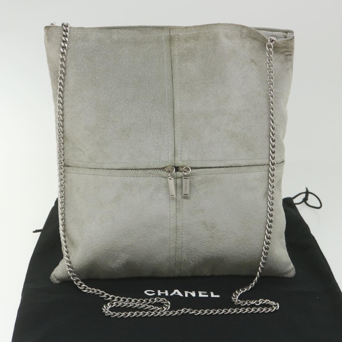 CHANEL Chain Shoulder Bag Suede Gray CC Auth bs9912