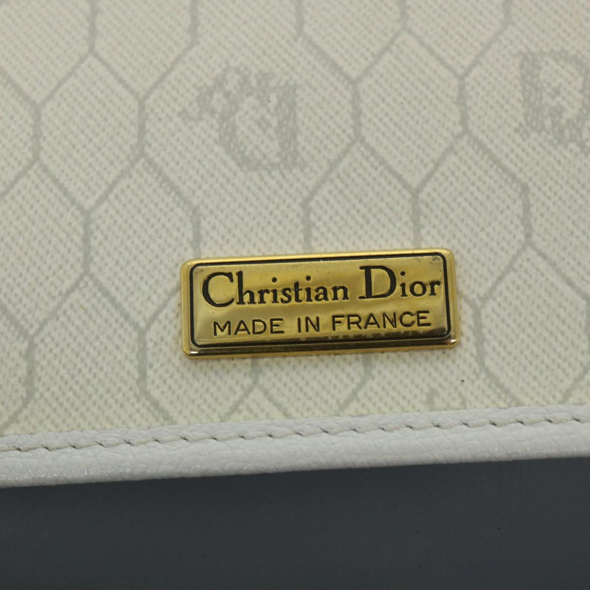 Christian Dior Honeycomb Canvas Shoulder Bag Leather White Auth bs9992