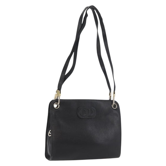 Christian Dior Shoulder Bag Leather Black Gold Auth BSZ005