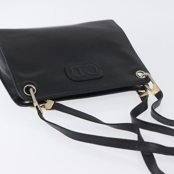 Christian Dior Shoulder Bag Leather Black Gold Auth BSZ005