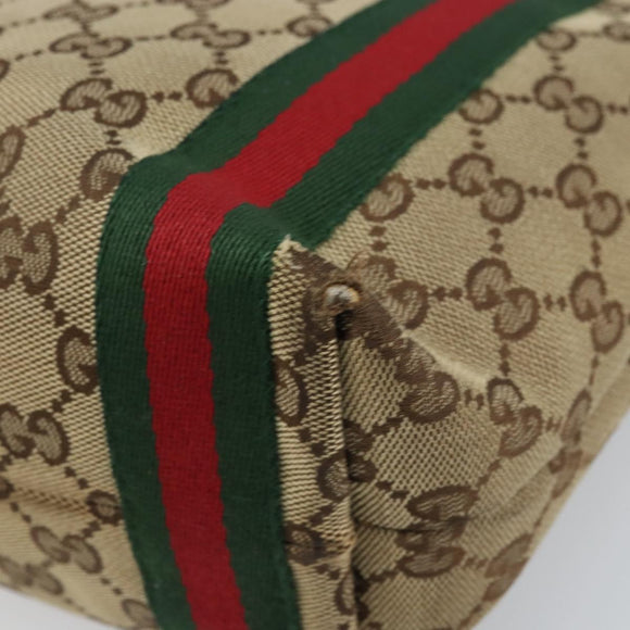 GUCCI GG Canvas Web Sherry Line Handtas Beige Goud 162898 Auth BSZ007