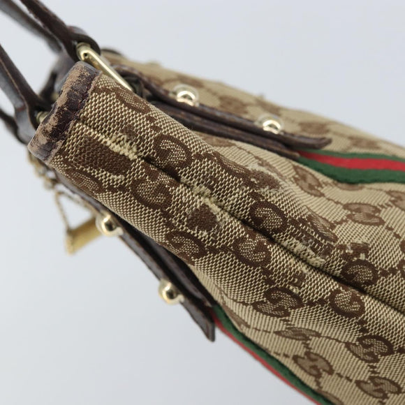 GUCCI GG Canvas Web Sherry Line Handtas Beige Goud 162898 Auth BSZ007