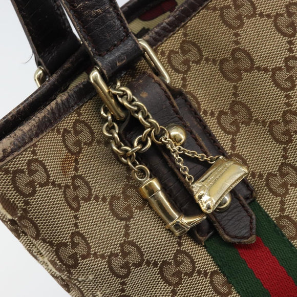 GUCCI GG Canvas Web Sherry Line Handtas Beige Goud 162898 Auth BSZ007