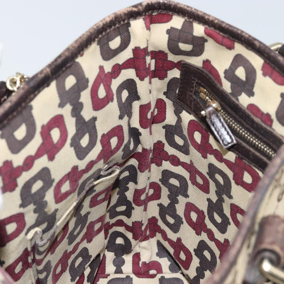 GUCCI GG Canvas Web Sherry Line Handtas Beige Goud 162898 Auth BSZ007