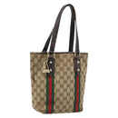 GUCCI GG Canvas Web Sherry Line Handtas Beige Goud 162898 Auth BSZ007-1