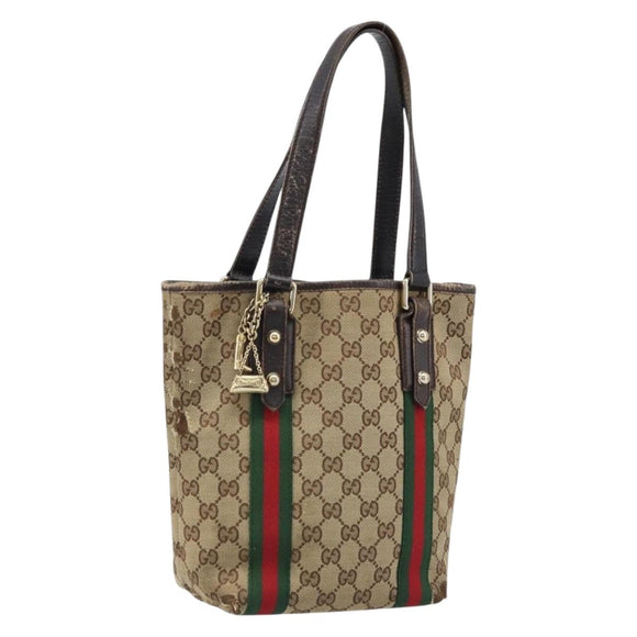 GUCCI GG Canvas Web Sherry Line Handtas Beige Goud 162898 Auth BSZ007