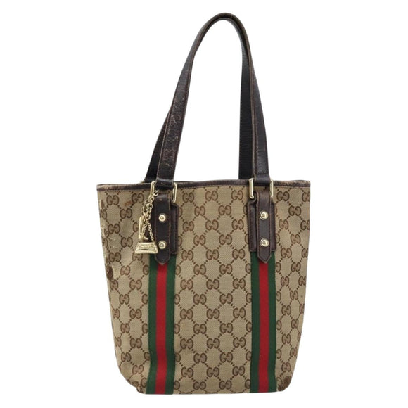 GUCCI GG Canvas Web Sherry Line Handtas Beige Goud 162898 Auth BSZ007