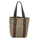 GUCCI GG Canvas Web Sherry Line Handtas Beige Goud 162898 Auth BSZ007-2
