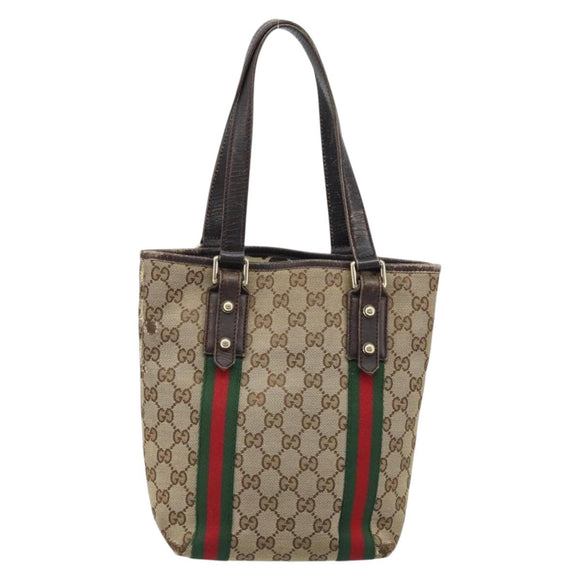 GUCCI GG Canvas Web Sherry Line Handtas Beige Goud 162898 Auth BSZ007