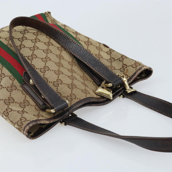 GUCCI GG Canvas Web Sherry Line Handtas Beige Goud 162898 Auth BSZ007