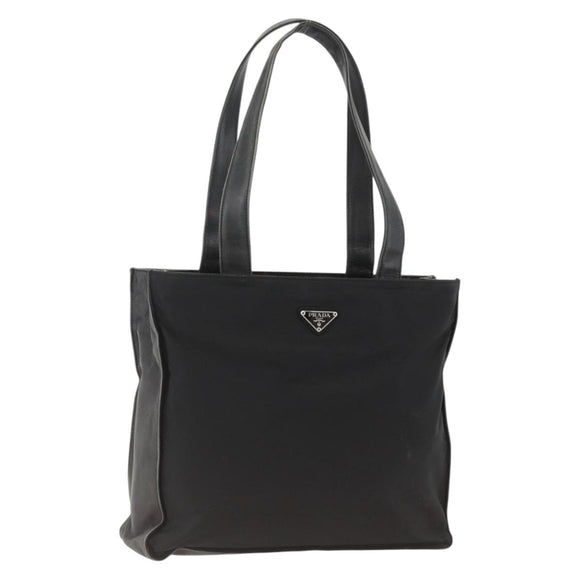 PRADA Tote Bag Nylon Black Silver Auth BSZ009