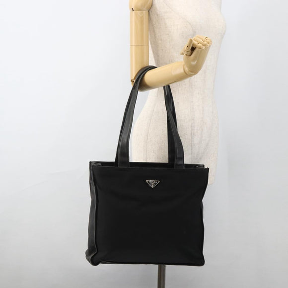 PRADA Tote Bag Nylon Black Silver Auth BSZ009