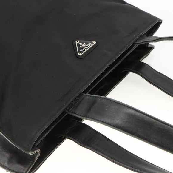PRADA Tote Bag Nylon Black Silver Auth BSZ009
