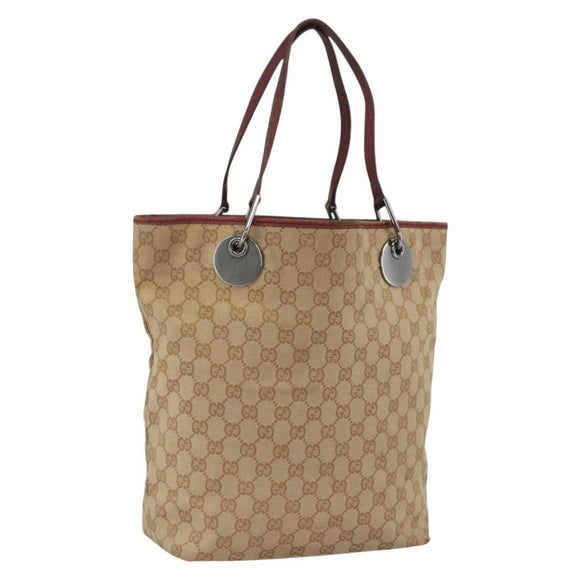 GUCCI GG Canvas Tote Bag Beige Silver 120836 Auth BSZ011