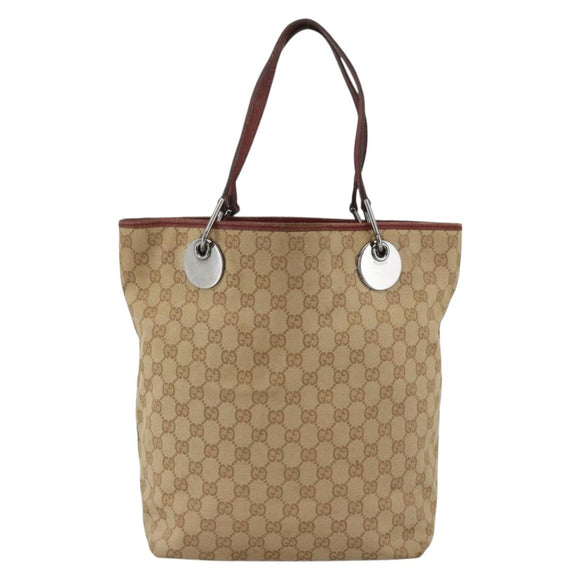 GUCCI GG Canvas Tote Bag Beige Silver 120836 Auth BSZ011