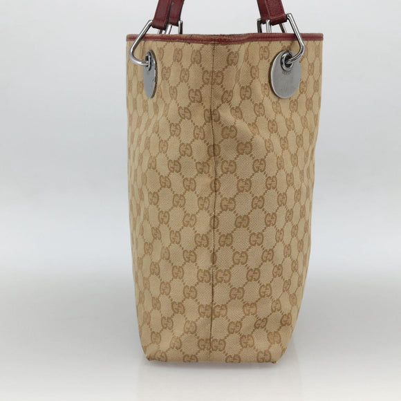 GUCCI GG Canvas Tote Bag Beige Silver 120836 Auth BSZ011