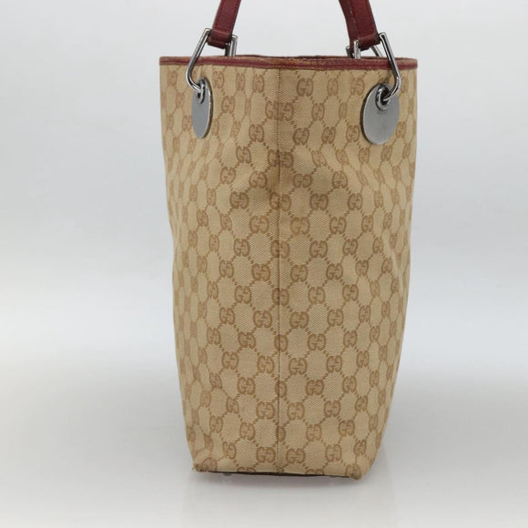 GUCCI GG Canvas Tote Bag Beige Silver 120836 Auth BSZ011